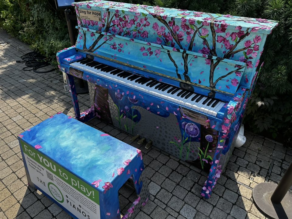 piano painted in flowers located at little island nyc