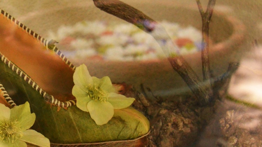 shoe made of natural materials with hellebore flower