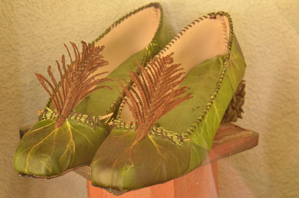Shoes made of natural materials with fern fronds